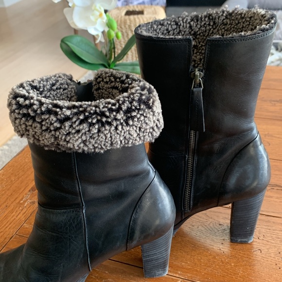 Paul Green Stacked Heel Black Leather Boots w/ Shearling Lining Roll Down Size 8 - Picture 11 of 12